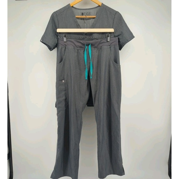 FIGS Scrubs Set Size Small Top Pants Charcoal Grey Technical Collection READ - Picture 2 of 13